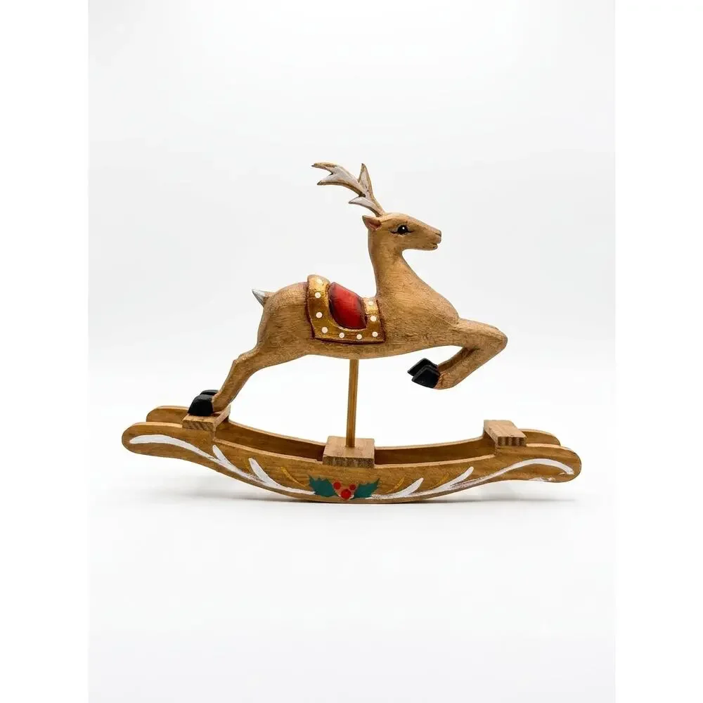 Vintage Hand-Carved Reindeer Figurine Style Festive Holiday Decor, Hand-Painted